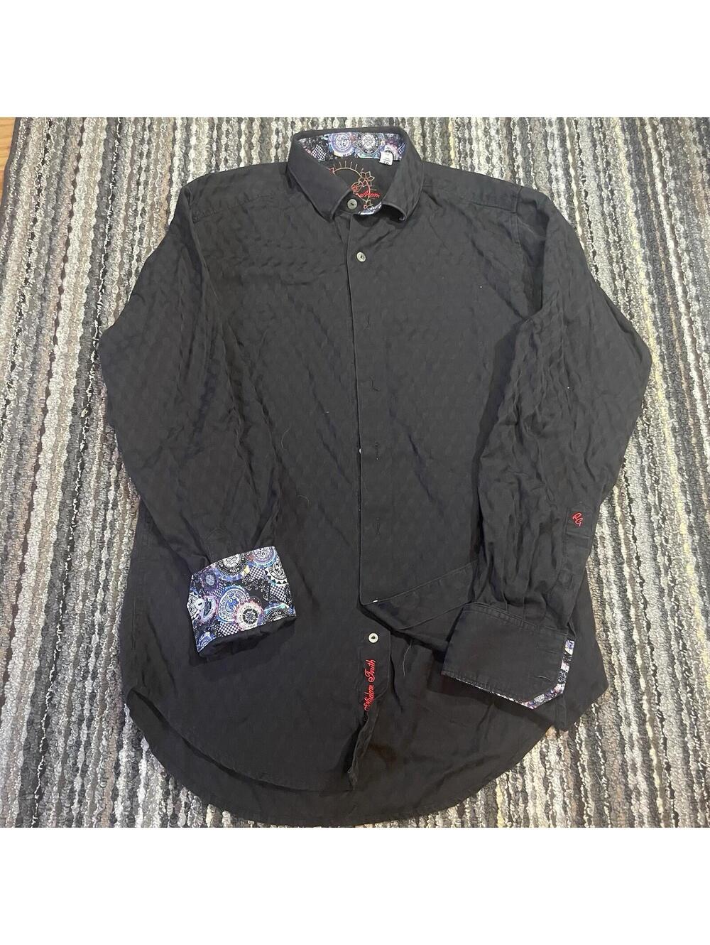 Robert Graham Mens Dress Shirt XS Classic Fit Black Honeycomb Paisley Flip Cuff